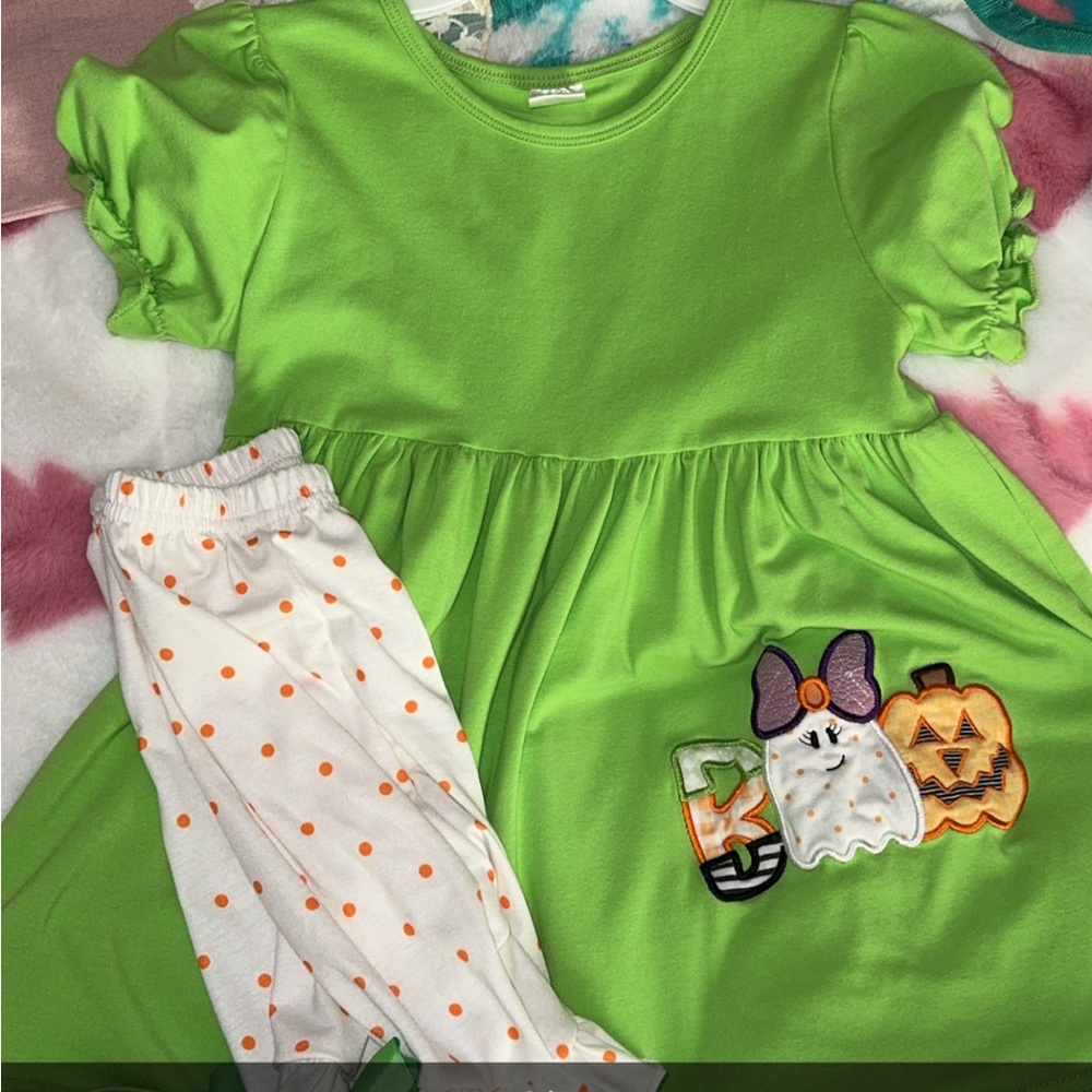 Green Halloween Dress with Polka Dot Pants